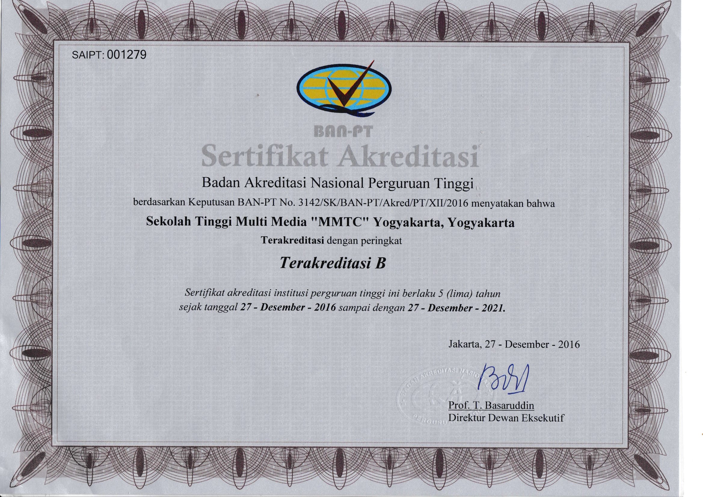Sertifikat Akreditasi Institusi (Certificate of Institutional Accreditation)