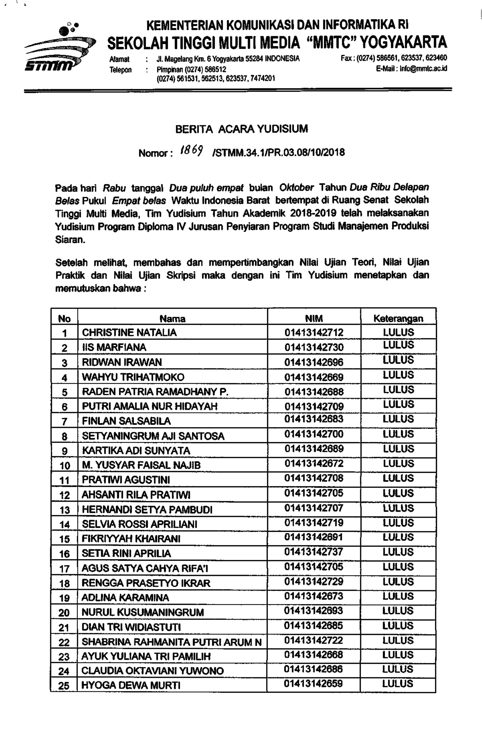 Pengumuman Yudisium Periode 4 Oktober 2018 pressed min 01